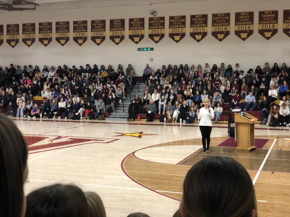 Laura Stack presents to the student body about the dangers of marijuana and THC products. Laura and John Stack created Johnnys Ambassadors in 2020, six months after the passing of their son. 