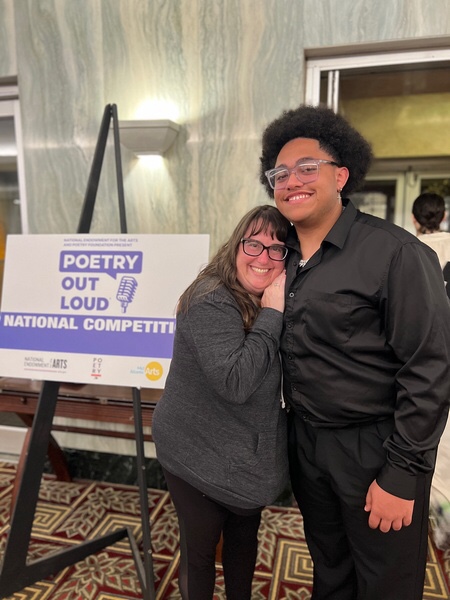 Rize Simmons (11) celebrates his experience at the Poetry Out Loud competition in Washington D.C. Simmons was unable to place at nationals this year. 