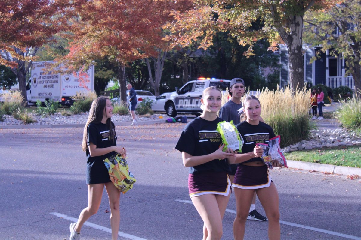 Leah Bacon (12) and Madilynn Romme (12) show their support for WHS at the Homecoming parade. Bacon and Romme are co-executive presidents of Student Council and worked hard to plan a successful homecoming week.