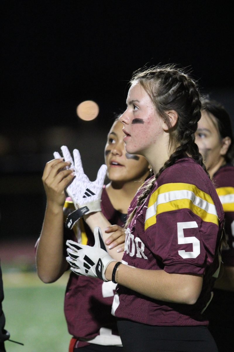 Kiana Cumings prepares for the first game against the freshmen class. Cumings was a major element in the juniors victory this year. 