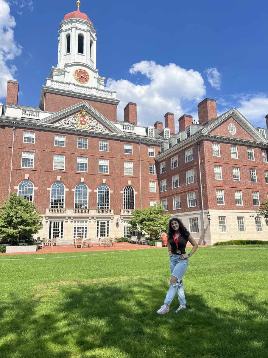 Kara Haj (12) stands in front of Dunster House. Haj attended a Harvard pre-college program on July 8-19. (Photo provided by Kara Haj)