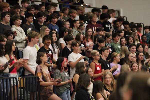 crowd of students in bleachers